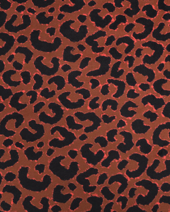 Velours Ameublement Marron Motif Léopard Noir et Rouge - Mercerine