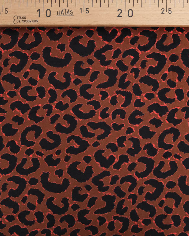 Velours Ameublement Marron Motif Léopard Noir et Rouge - Mercerine