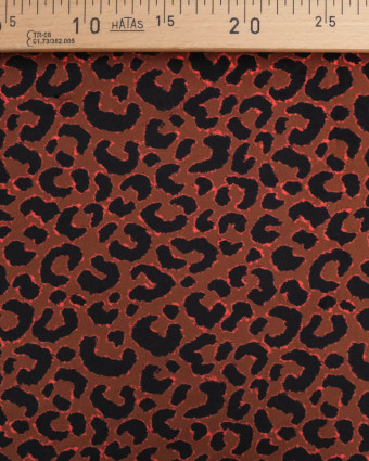 Velours Ameublement Marron Motif Léopard Noir et Rouge - Mercerine