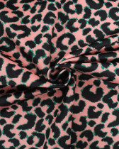 Velours Ameublement Rose Motif Léopard Noir et Vert