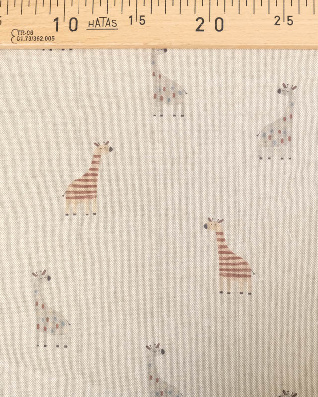 Tissu Effet Lin Motif Petite Girafe - Mercerine