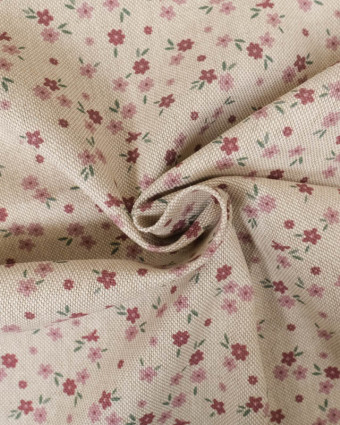 Tissu Effet Lin Motif Fleuri Rose - Mercerine