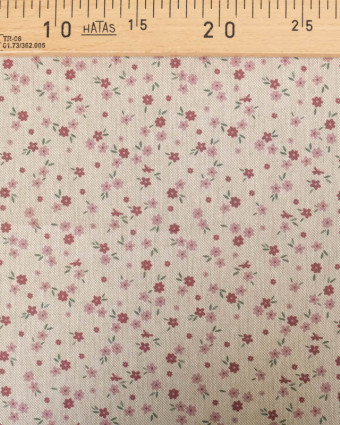 Tissu Effet Lin Motif Fleuri Rose -Mercerine