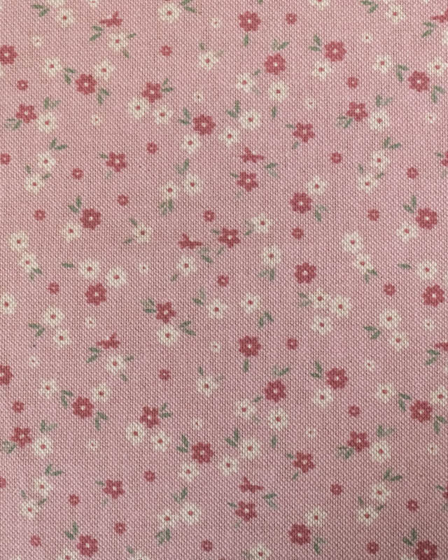 Tissu Effet Lin Rose Motif Fleuri - Mercerine