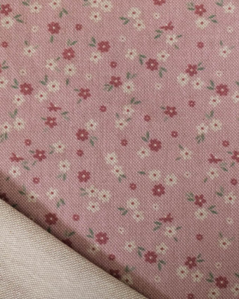 Tissu Effet Lin Rose Motif Fleuri - Mercerine