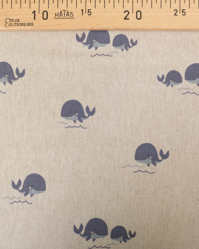 Tissu Effet Lin Motif Baleine - Mercerine