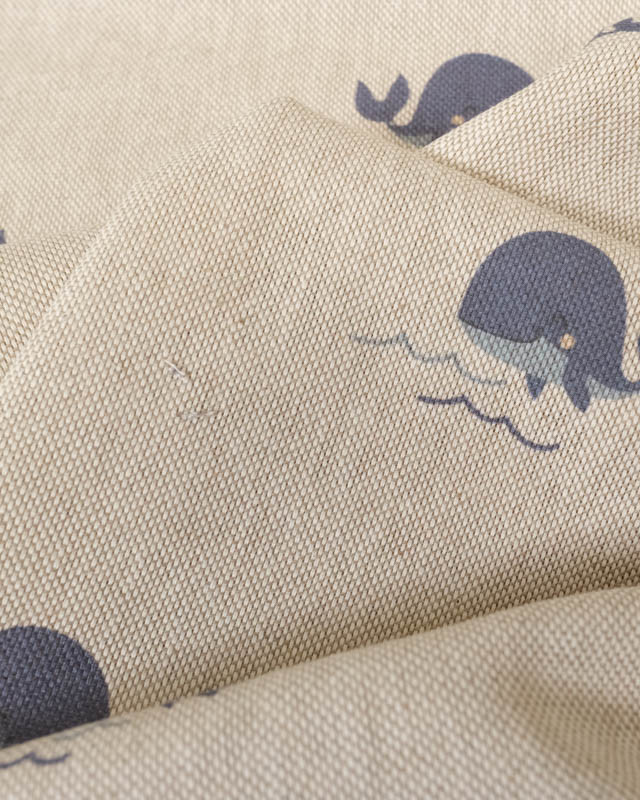 Tissu Effet Lin Motif Baleine - Mercerine