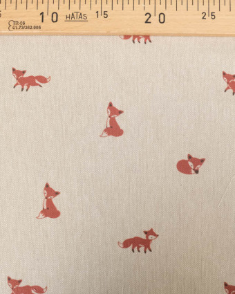 Tissu Effet Lin Motif Petit Renard - Mercerine