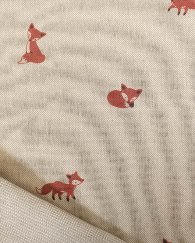 Tissu Effet Lin Motif Petit Renard - Mercerine