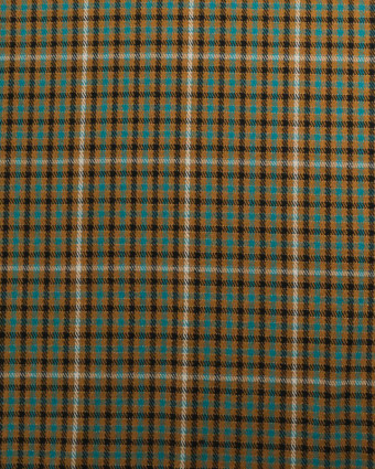 Tissu Stretch Ocre Petit Carreaux Bleu Vert Fines Rayures Dorées  - Mercerine