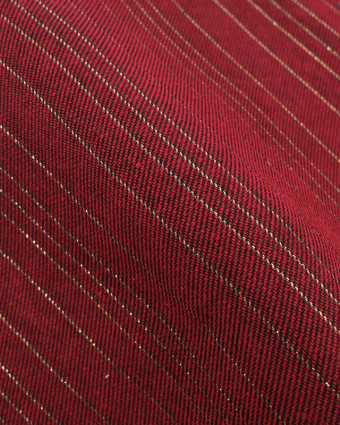 Tissu Noël Rouge Tissage Sergé Rayures Dorées  - 280cm - Mercerine