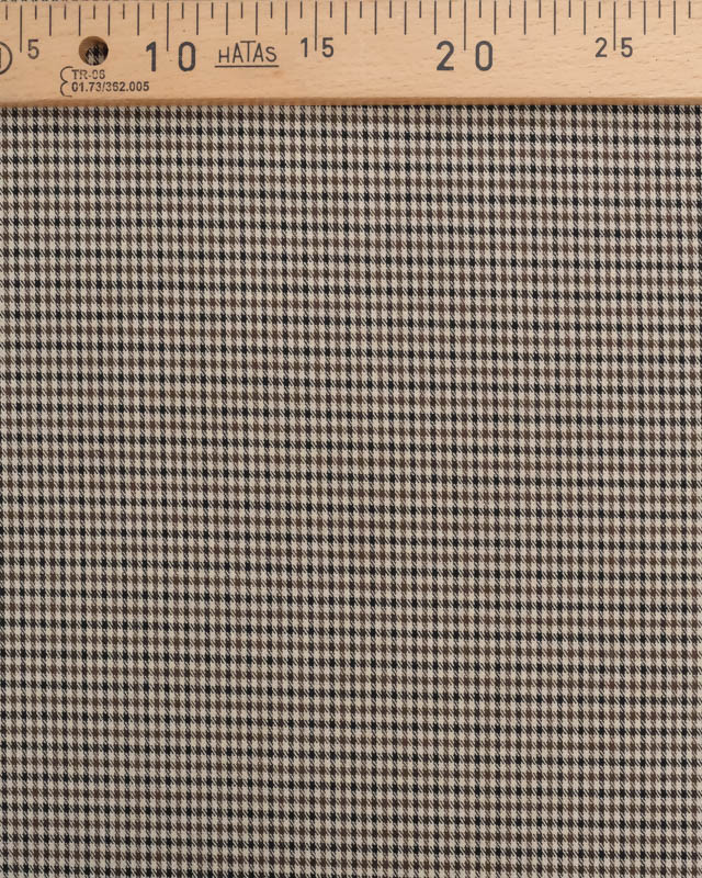 Tissu Stretch Beige Motif Pied de Poule Noir et Marron  - Mercerine