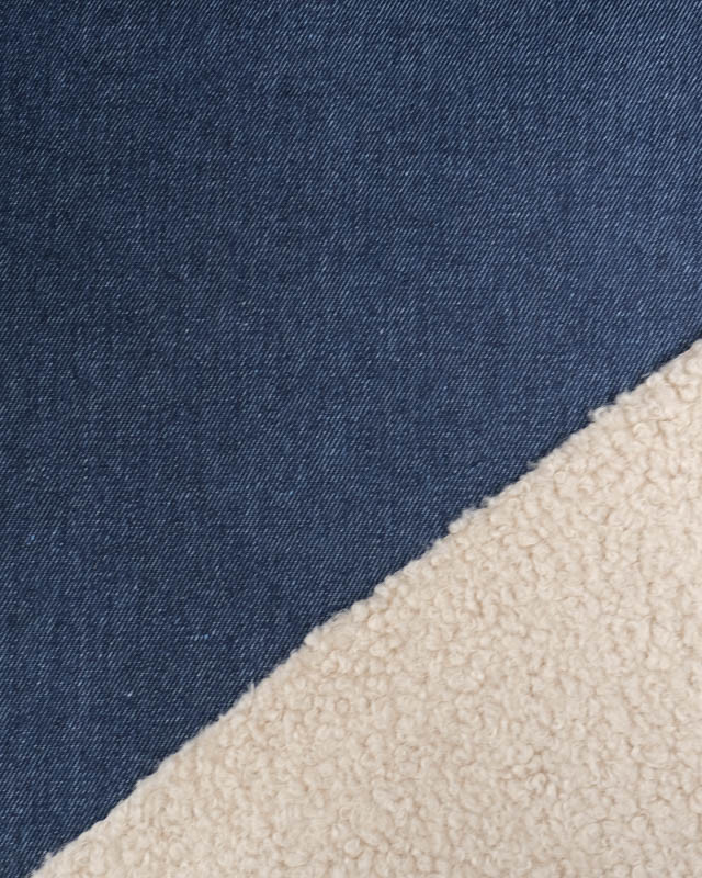 Tissu Denim Bleu Foncé Envers Bouclette Ecru - Mercerine