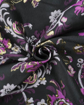 Jacquard Noir Motif Floral Mauve et Doré