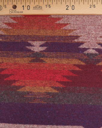 Tissu Lainage Motif Aztèque Rouge et Violet  - Mercerine