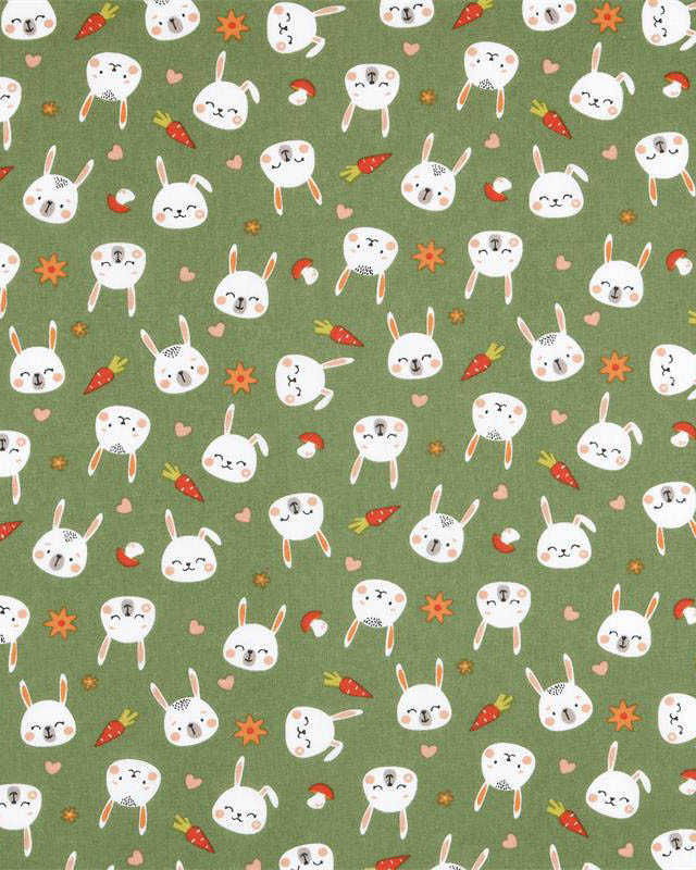 Tissu Coton Vert Motif Lapin - Mercerine