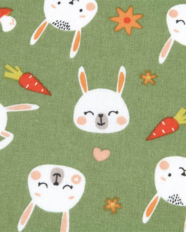 Tissu Coton Vert Motif Lapin - Mercerine