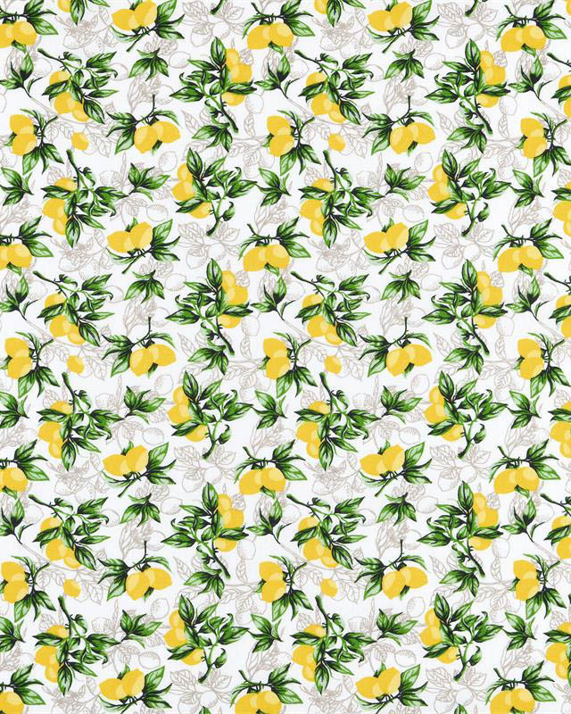 Tissu Coton Blanc Motif Citron Jaune - Mercerine