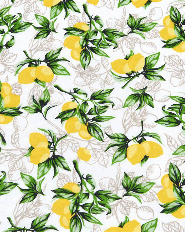 Tissu Coton Blanc Motif Citron Jaune - Mercerine