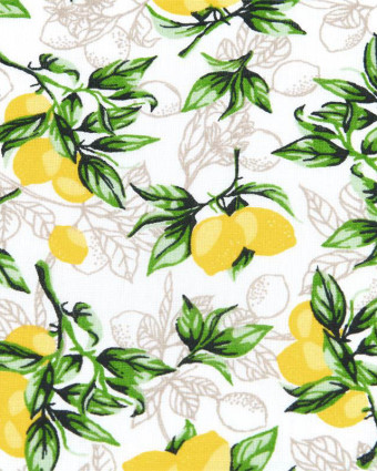 Tissu Coton Blanc Motif Citron Jaune - Mercerine