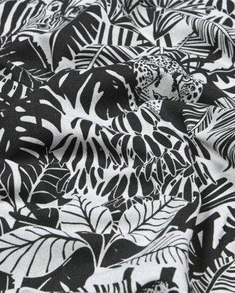 Toile Coton Ecrue et Noire Motif Jungle Tigre - Mercerine