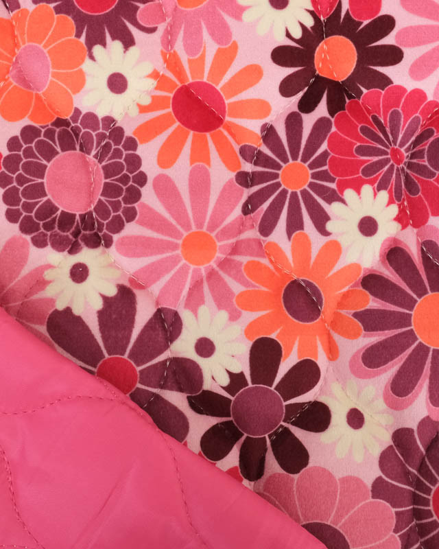 Matelassé Velours Fleuri Seventies Envers Doudoune Rose -  Mercerine