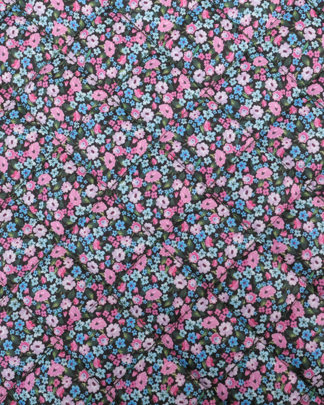 Tissu Matelassé Doudoune Motif Fleuri Rose et Bleu -  Mercerine