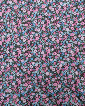 Tissu Matelassé Doudoune Motif Fleuri Rose et Bleu -  Mercerine