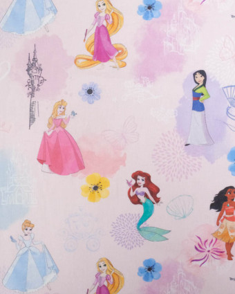 Tissu Coton Rose Princesses Disney - Mercerine