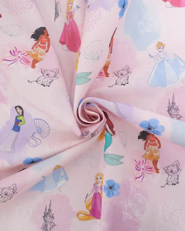 Tissu Coton Rose Princesses Disney  - Mercerine