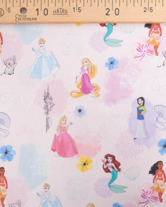 Tissu Coton Rose Princesses Disney  - Mercerine