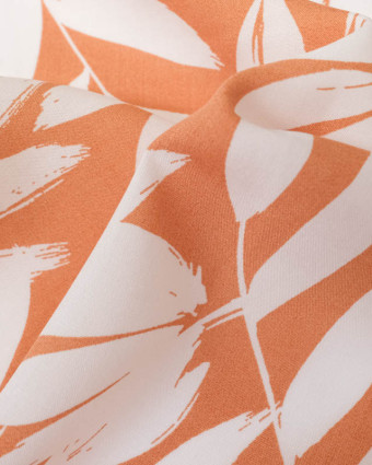 Viscose Orange Motif Feuillage - Mercerine