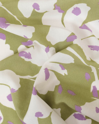 Tissu Viscose Vert Anis Motif Floral Tacheté Violet - Mercerine