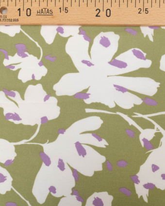 Tissu Viscose Vert Anis Motif Floral Tacheté Violet - Mercerine