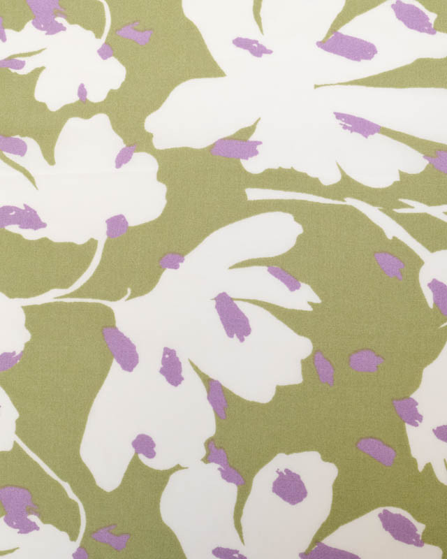 Tissu Viscose Vert Anis Motif Floral Tacheté Violet - Mercerine