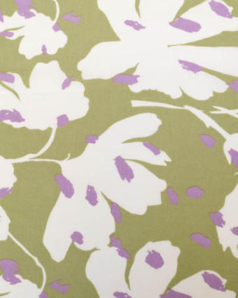 Tissu Viscose Vert Anis Motif Floral Tacheté Violet - Mercerine