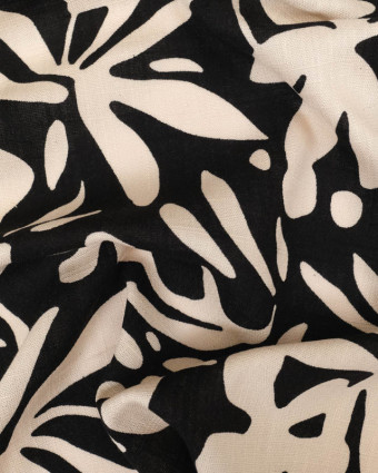 Tissu Viscose Noir Stretch Motif Floral Ecru - Mercerine