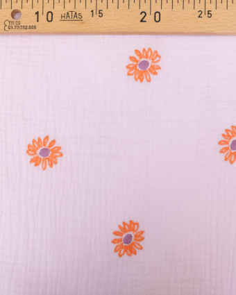 Double Gaze Lilas Fleurs Bordées Oranges - Poppy Design - Mercerine