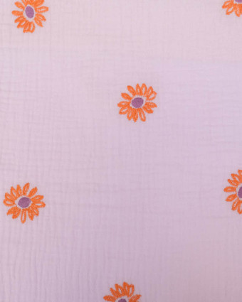 Double Gaze Lilas Fleurs Bordées Oranges - Poppy Design - Mercerine