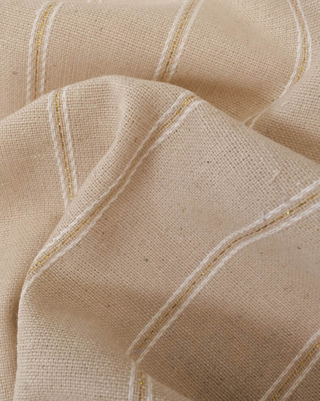 Viscose Lin Beige Naturel Rayures Dorées - Mercerine