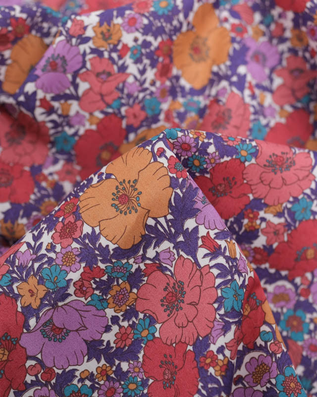 Tissu Liberty Fabrics@ Meadow Song Rouge et Violet - Mercerine