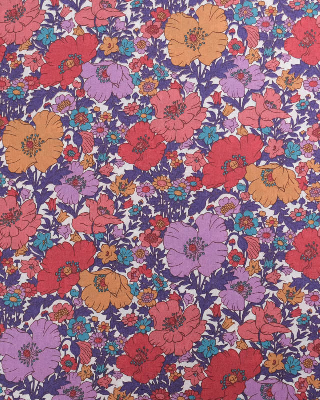 Tissu Liberty Fabrics@ Meadow Song Rouge et Violet - Mercerine