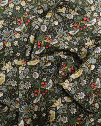 Tissu Liberty Fabrics@ Strawberry Thief Vert Kaki - Mercerine