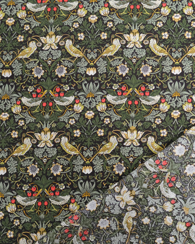 Tissu Liberty Fabrics@ Strawberry Thief Vert Kaki - Mercerine