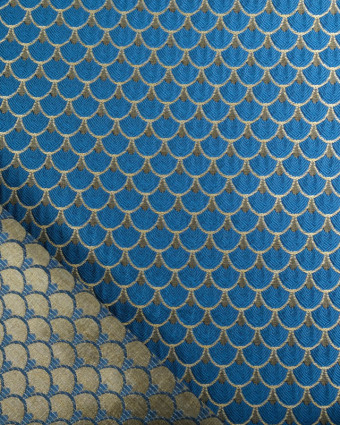 Tissu Jacquard Ameublement Tissé En France Dragon Bleu - Mercerine