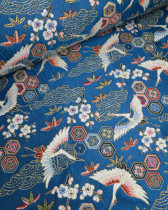 Tissu Jacquard Ameublement Tissé En France Grues Bleu