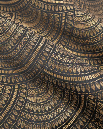 Tissu Jacquard Ameublement Tissé En France Or Noir - Mercerine