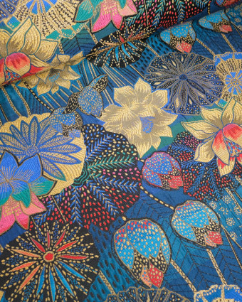 Tissu Jacquard Ameublement Tissé En France Opium Bleu - Mercerine