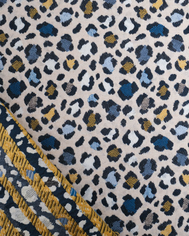 Tissu Jacquard Ameublement Léopard Bleu et Jaune Tissé En France - Mercerine