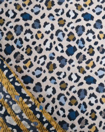 Tissu Jacquard Ameublement Léopard Bleu et Jaune Tissé En France - Mercerine